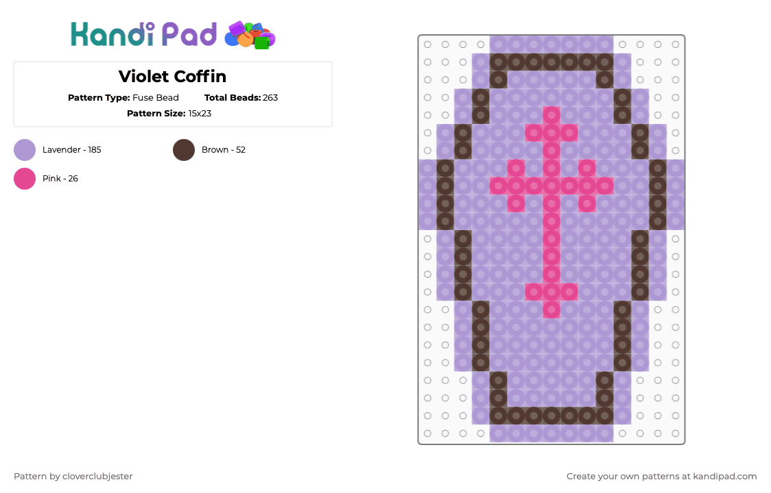 Violet Coffin - Fuse Bead Pattern by cloverclubjester on Kandi Pad - pink