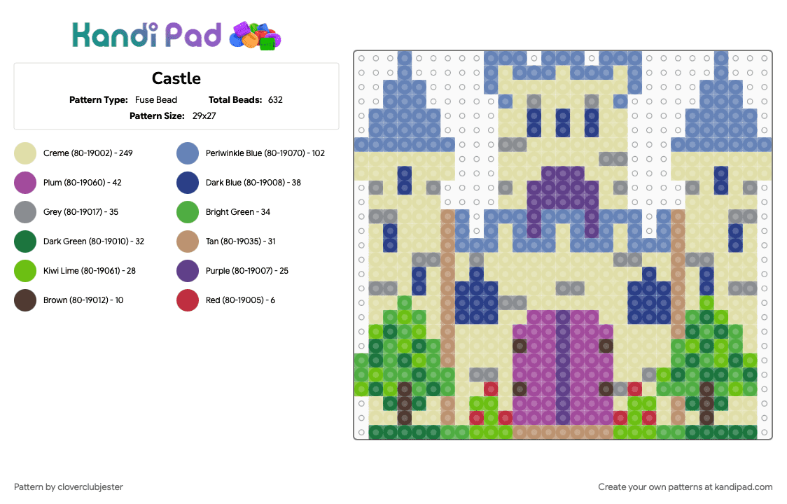 Castle - Fuse Bead Pattern by cloverclubjester on Kandi Pad - blue, green, yellow