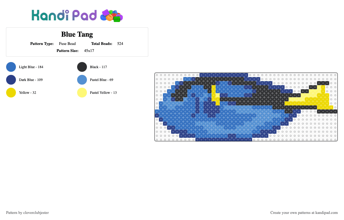 Blue Tang - Fuse Bead Pattern by cloverclubjester on Kandi Pad - blue