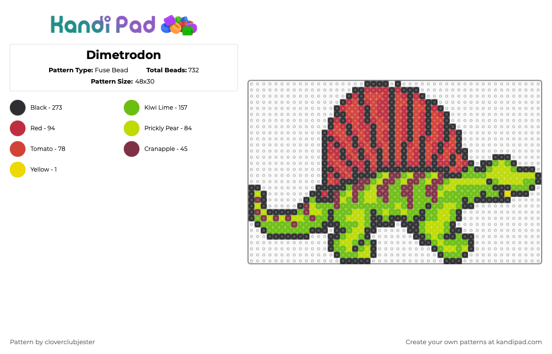 Dimetrodon - Fuse Bead Pattern by cloverclubjester on Kandi Pad - green,red