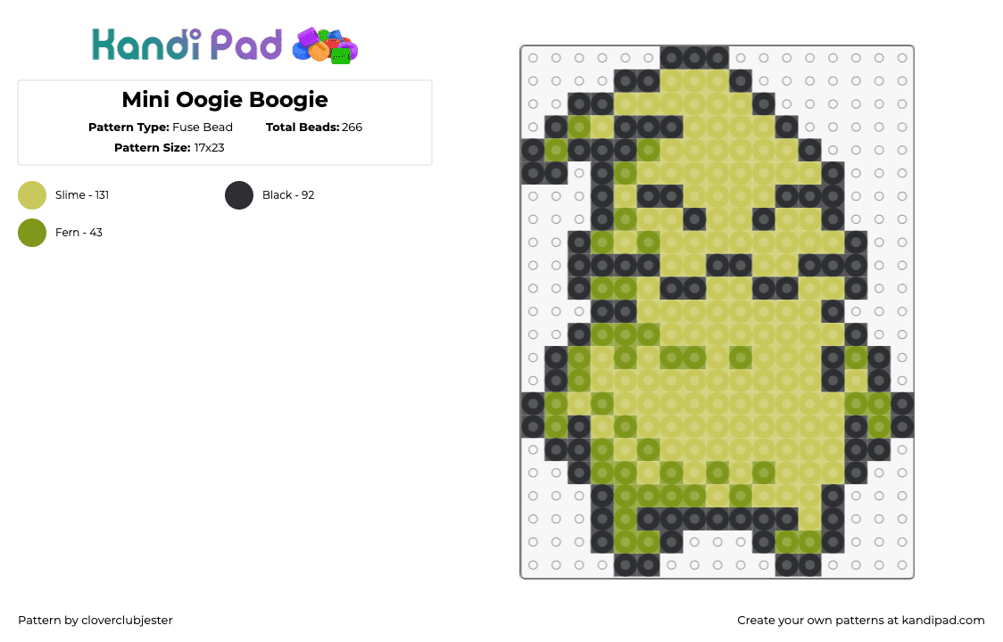 Mini Oogie Boogie - Fuse Bead Pattern by cloverclubjester on Kandi Pad - oogie boogie,nightmare before christmas,chibi,character,spooky,halloween,green