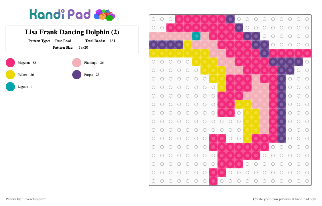 Lisa Frank Dancing Dolphin (2) - Fuse Bead Pattern by cloverclubjester on Kandi Pad - pink