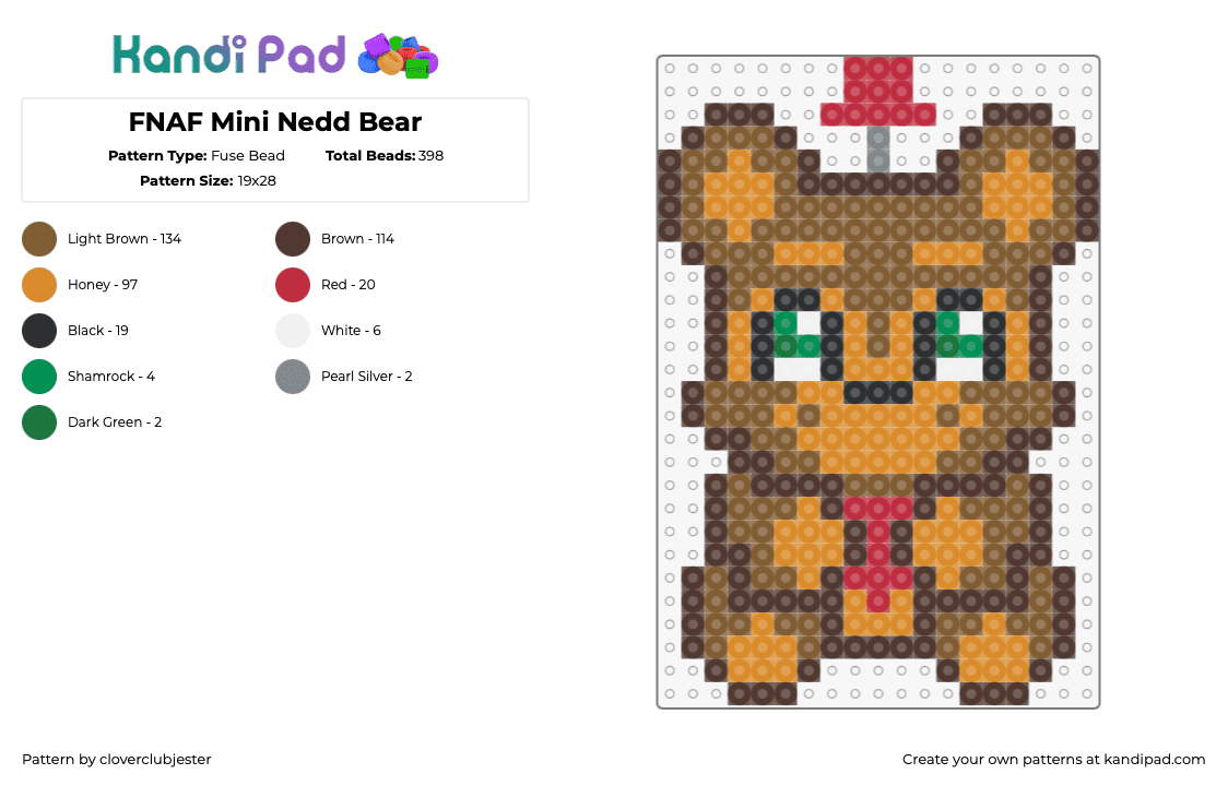 FNAF Mini Nedd Bear - Fuse Bead Pattern by cloverclubjester on Kandi Pad - nedd bear,fnaf,five nights at freddys,plush,character,tan,brown