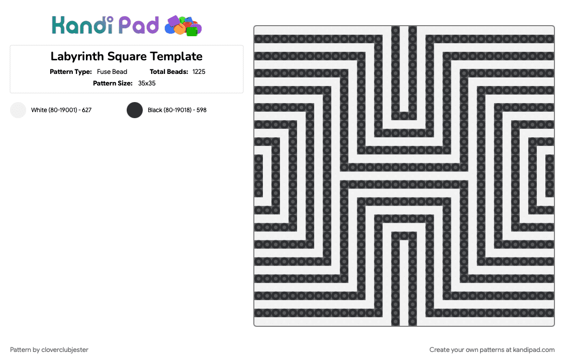 Labyrinth Square Template - Fuse Bead Pattern by cloverclubjester on Kandi Pad - 
