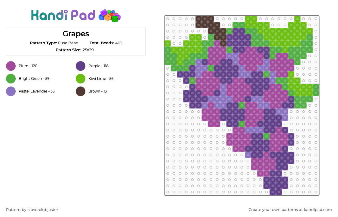 Grapes - Fuse Bead Pattern by cloverclubjester on Kandi Pad - green, pink, purple