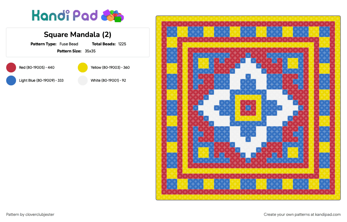 Square Mandala (2) - Fuse Bead Pattern by cloverclubjester on Kandi Pad - red