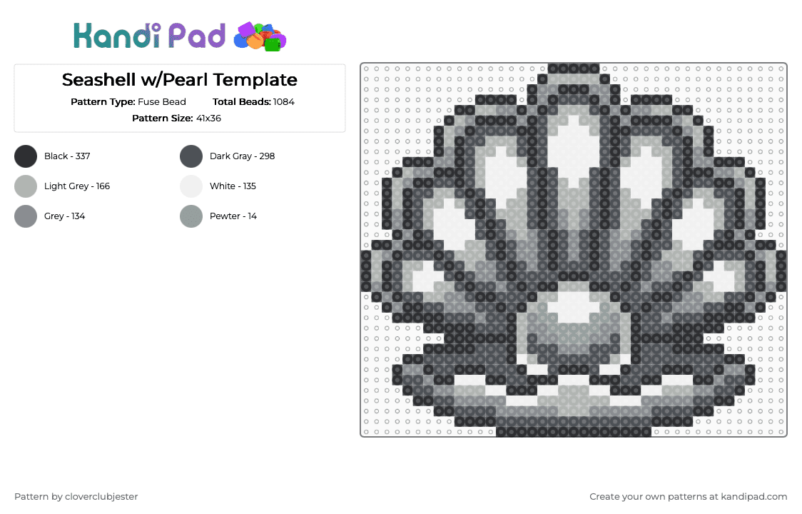 Seashell w/Pearl Template - Fuse Bead Pattern by cloverclubjester on Kandi Pad - gray,beige