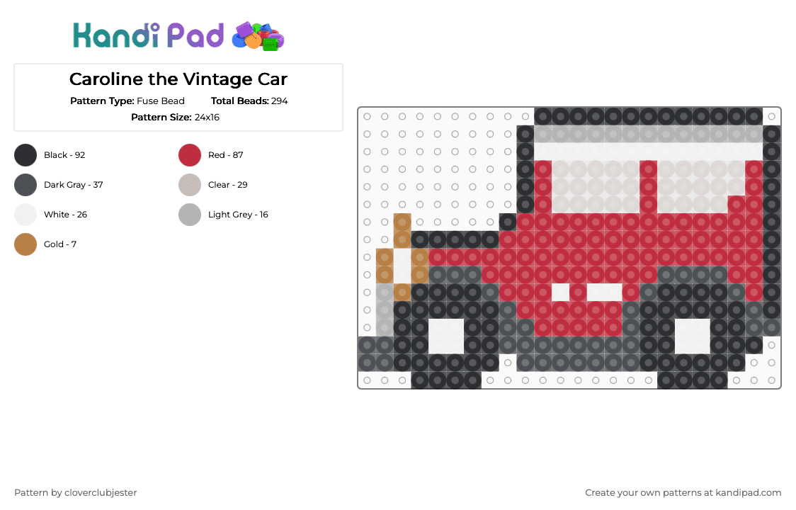 Caroline the Vintage Car - Fuse Bead Pattern by cloverclubjester on Kandi Pad - beige,red