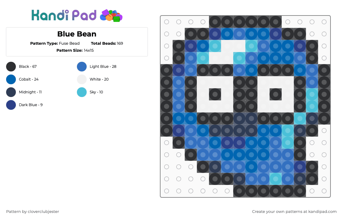 Blue Bean - Fuse Bead Pattern by cloverclubjester on Kandi Pad - blue