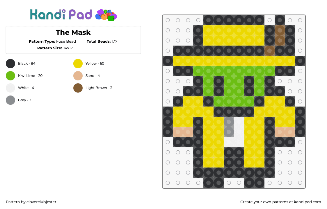 The Mask - Fuse Bead Pattern by cloverclubjester on Kandi Pad - the mask,jim carrey,character,movie,chibi,funny,hat,yellow,green