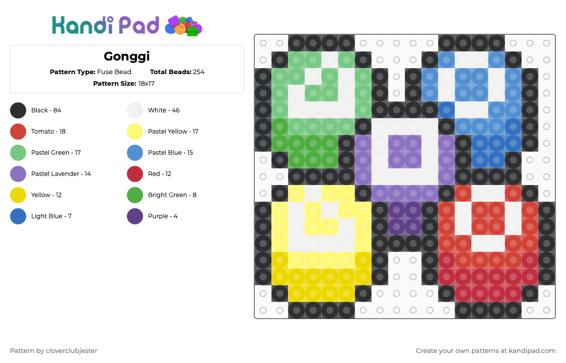 Gonggi - Fuse Bead Pattern by cloverclubjester on Kandi Pad - blue,red,yellow,teal