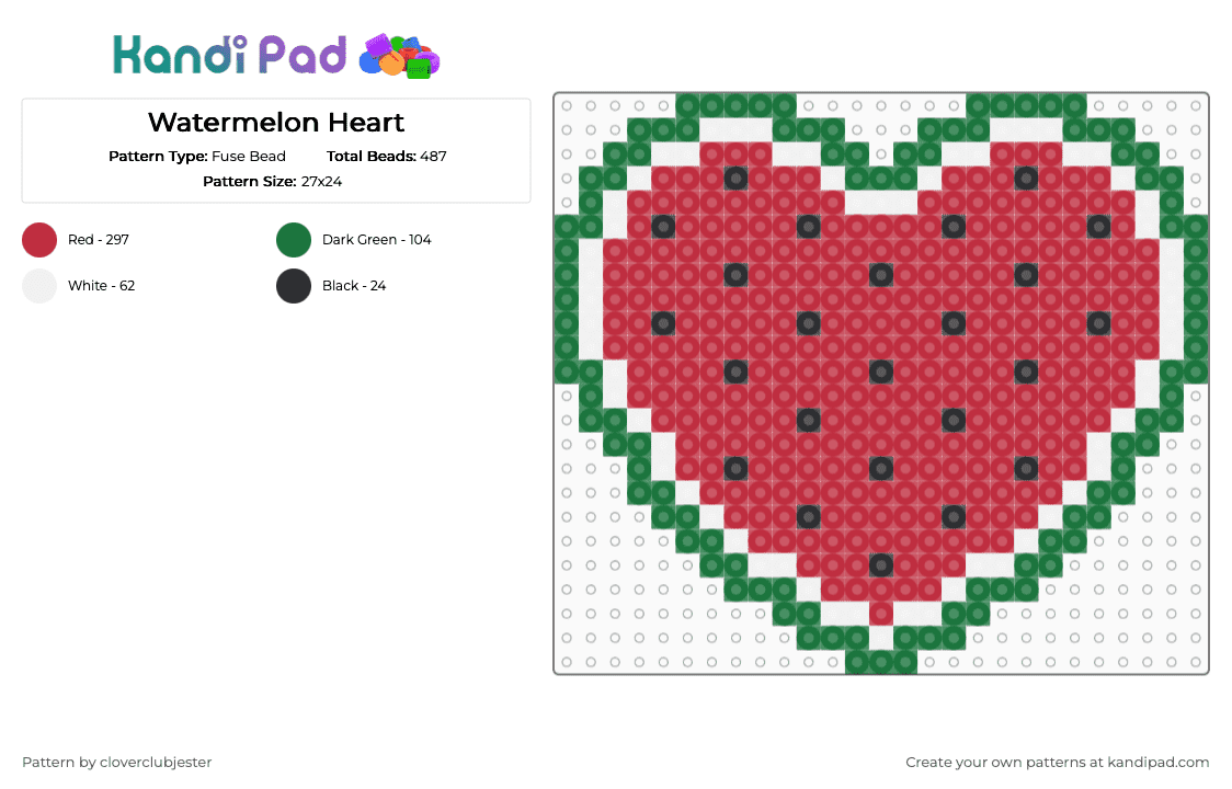 Watermelon Heart - Fuse Bead Pattern by cloverclubjester on Kandi Pad - red