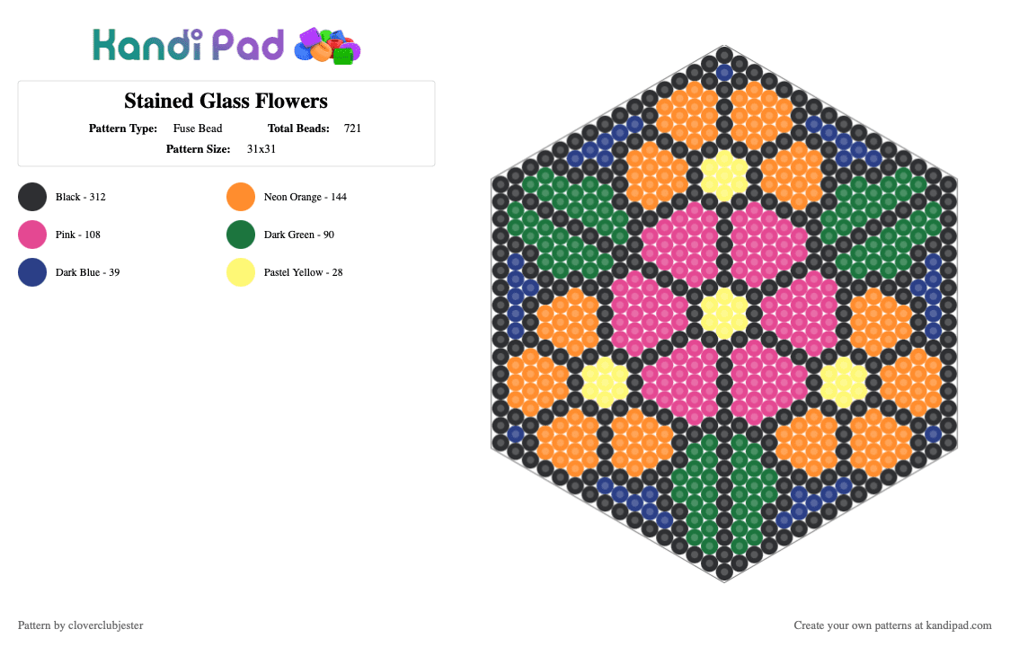 Stained Glass Flowers - Fuse Bead Pattern by cloverclubjester on Kandi Pad - orange,green,pink