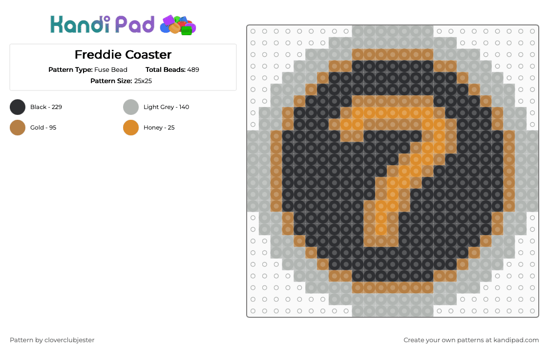 Freddie Coaster - Fuse Bead Pattern by cloverclubjester on Kandi Pad - tan,beige