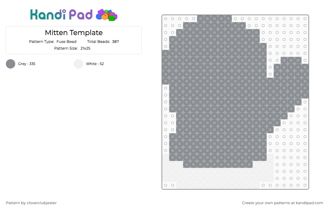 Mitten Template - Fuse Bead Pattern by cloverclubjester on Kandi Pad - gray