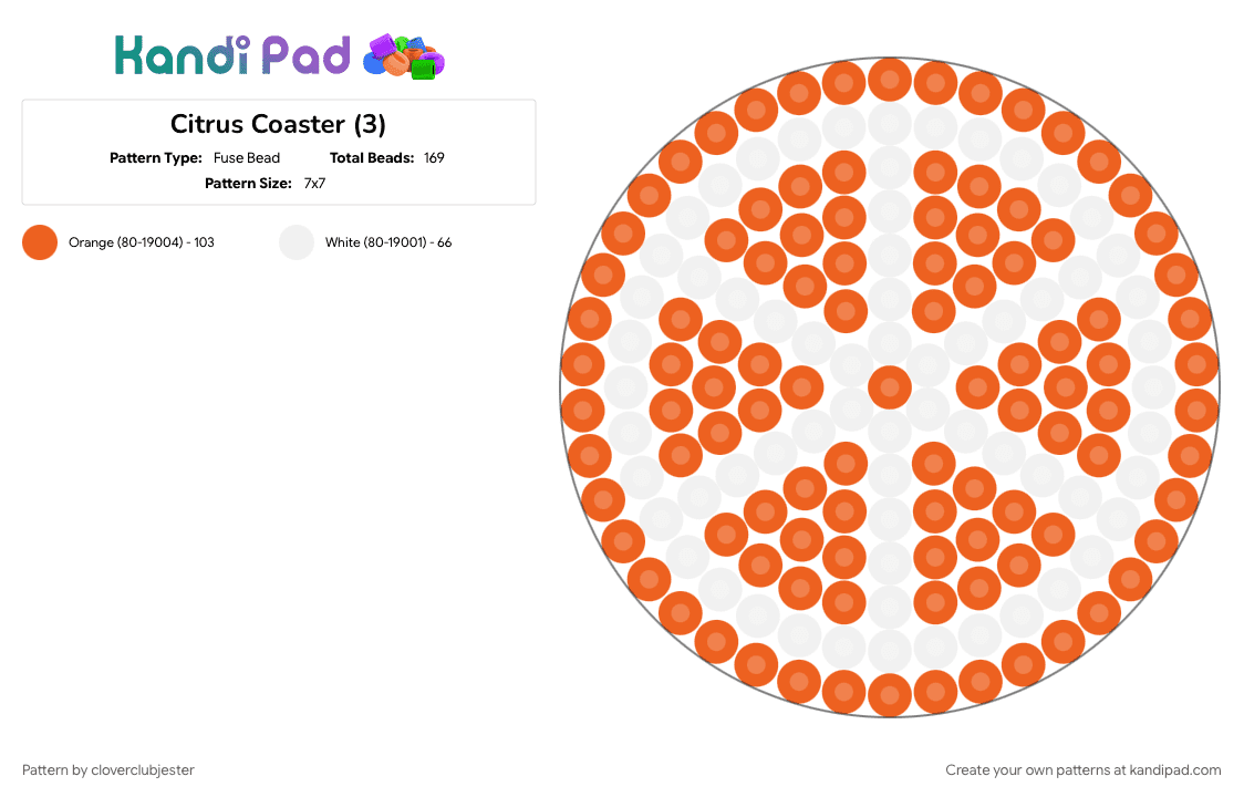 Citrus Coaster (3) - Fuse Bead Pattern by cloverclubjester on Kandi Pad - orange, white