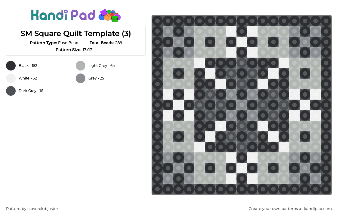 SM Square Quilt Template (3) - Fuse Bead Pattern by cloverclubjester on Kandi Pad - beige,gray