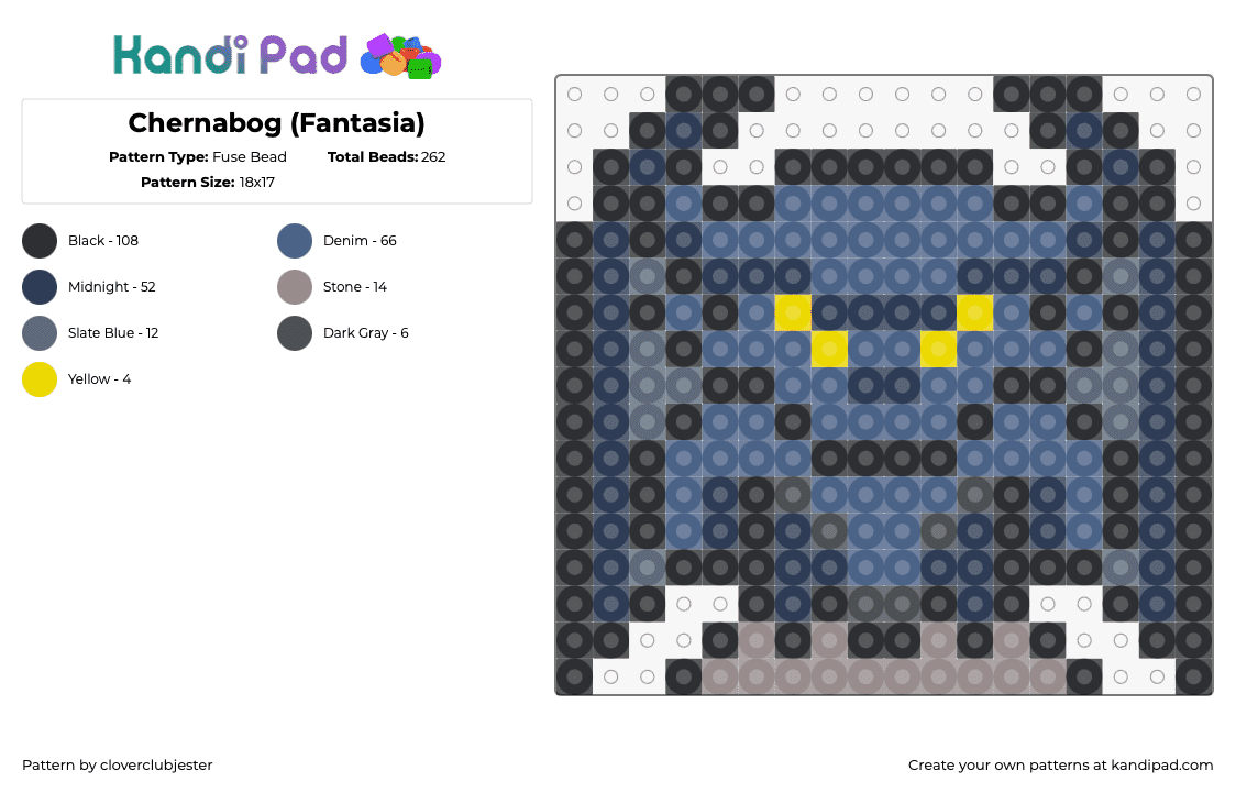 Chernabog (Fantasia) - Fuse Bead Pattern by cloverclubjester on Kandi Pad - chernabog,fantasia,disney,gargoyle,demon,movie,spooky,character,winged,dark,blue