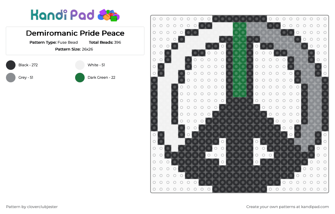 Demiromantic Pride Peace - Fuse Bead Pattern by cloverclubjester on Kandi Pad - black,green,gray