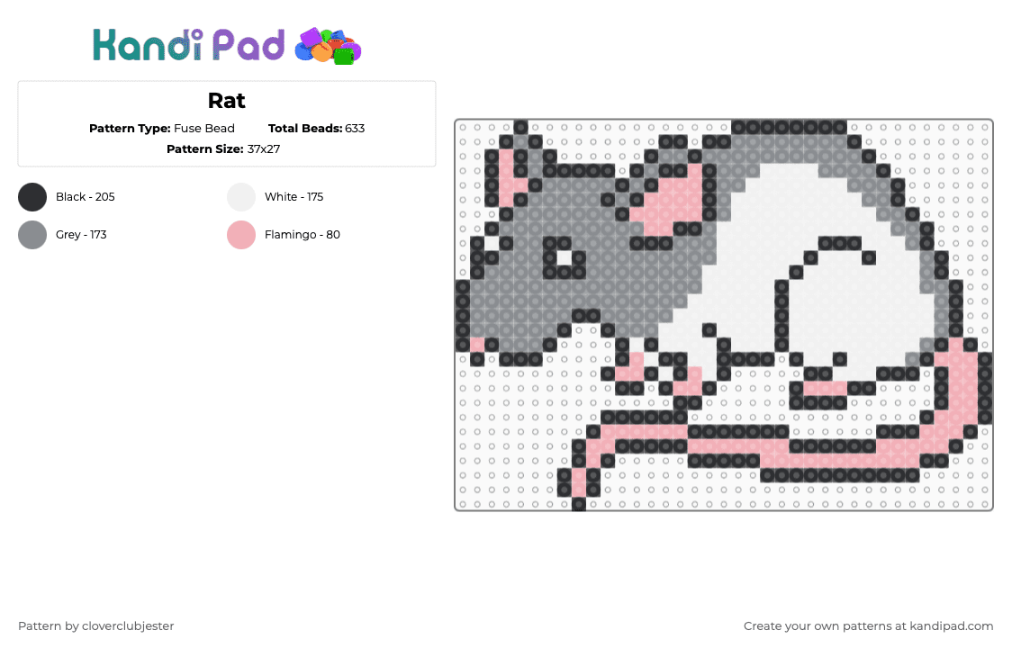 Rat - Fuse Bead Pattern by cloverclubjester on Kandi Pad - beige,gray