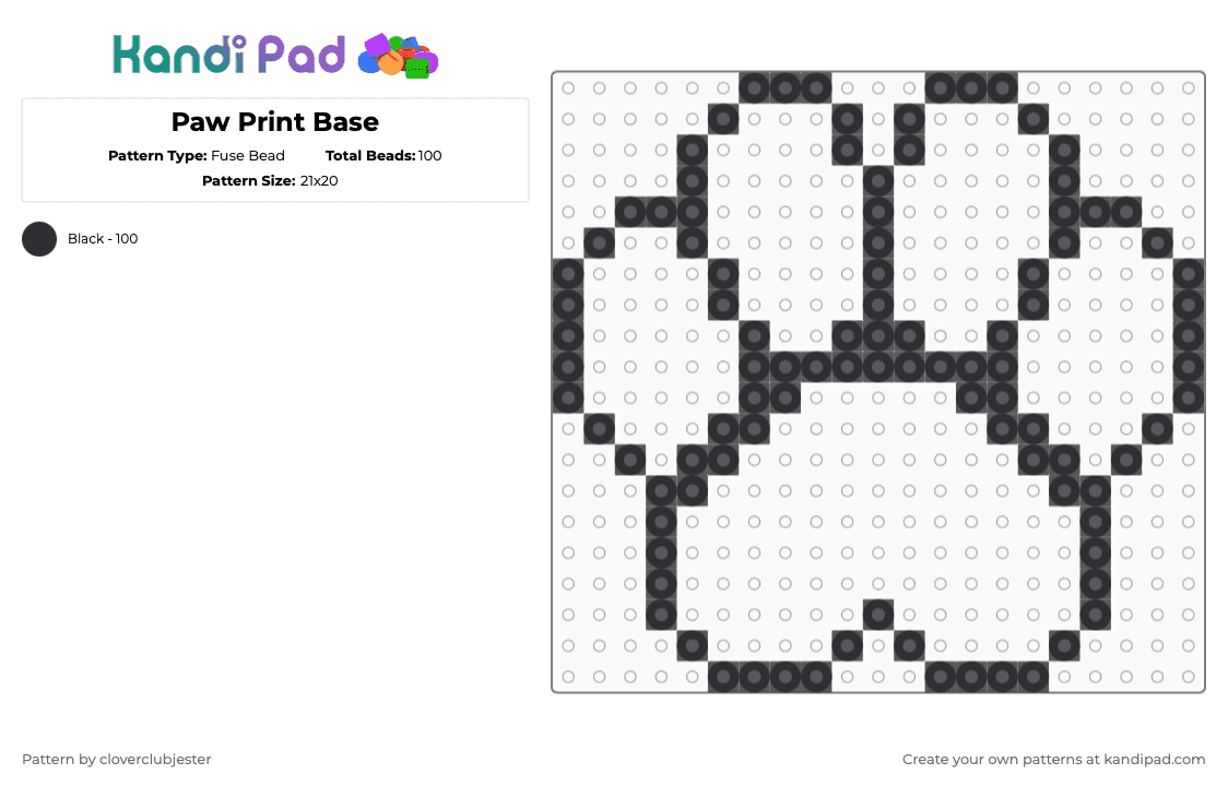 Paw Print Template - Fuse Bead Pattern by cloverclubjester on Kandi Pad - black