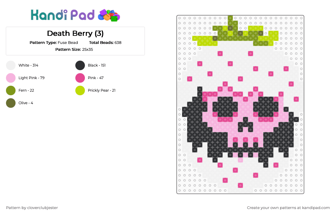 Death Berry (3) - Fuse Bead Pattern by cloverclubjester on Kandi Pad - white,pink