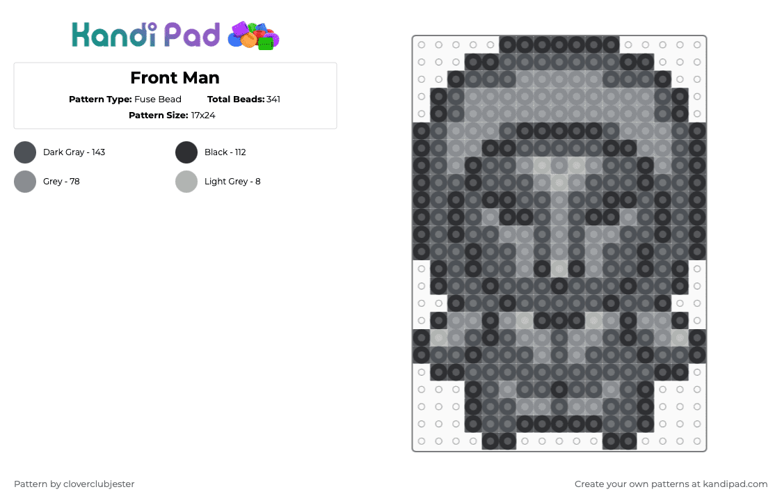 Front Man - Fuse Bead Pattern by cloverclubjester on Kandi Pad - gray