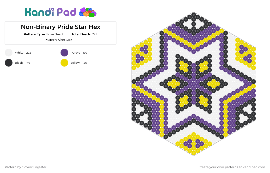 Non-Binary Pride Star Hex - Fuse Bead Pattern by cloverclubjester on Kandi Pad - purple,yellow