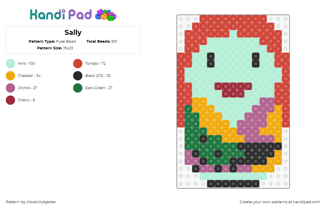 Sally - Fuse Bead Pattern by cloverclubjester on Kandi Pad - sally,nightmare before christmas,character,halloween,movie,weeble wobble,colorfu