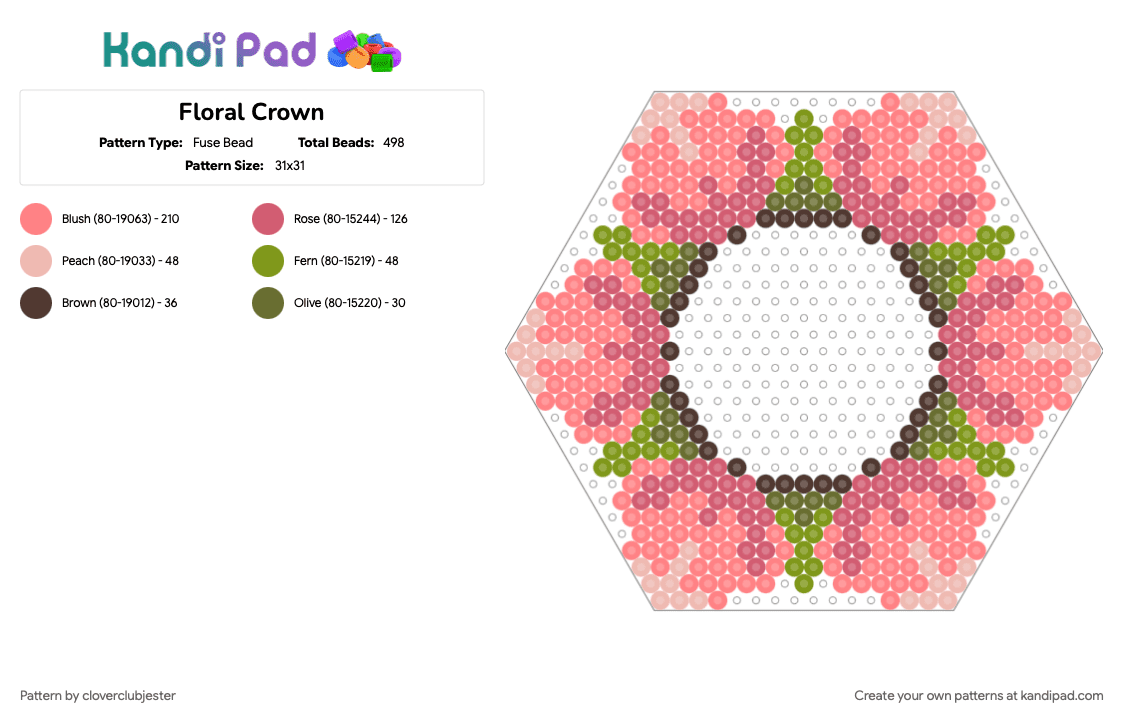 Floral Crown - Fuse Bead Pattern by cloverclubjester on Kandi Pad - red