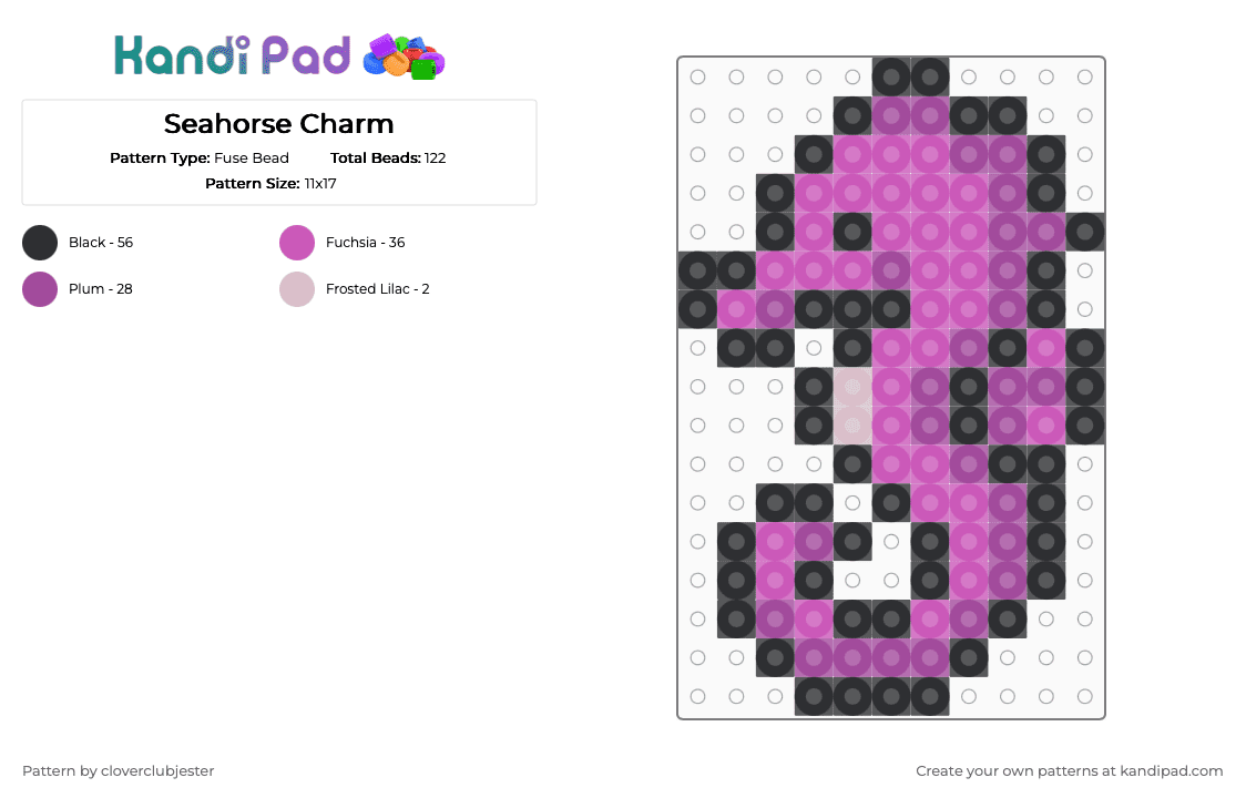 Seahorse Charm - Fuse Bead Pattern by cloverclubjester on Kandi Pad - pink