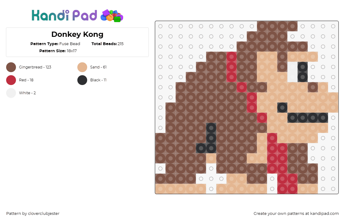 Donkey Kong - Fuse Bead Pattern by cloverclubjester on Kandi Pad - donkey kong,gorilla,nintendo,monkey,video game,character,brown,tan