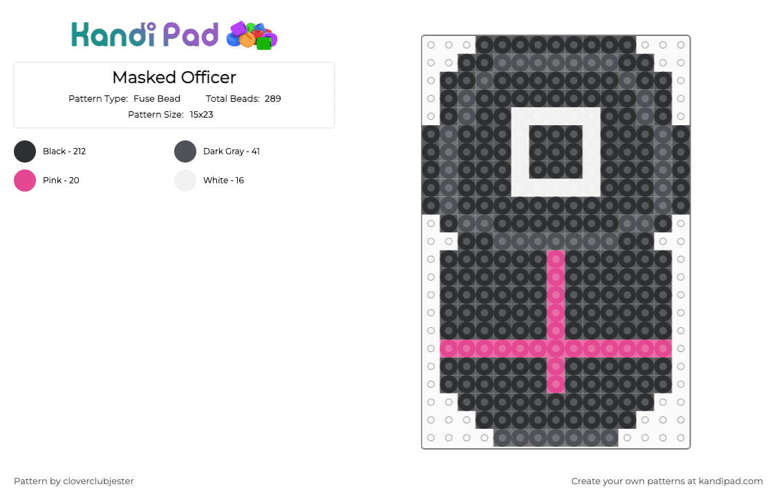 Masked Officer - Fuse Bead Pattern by cloverclubjester on Kandi Pad - black,pink,gray