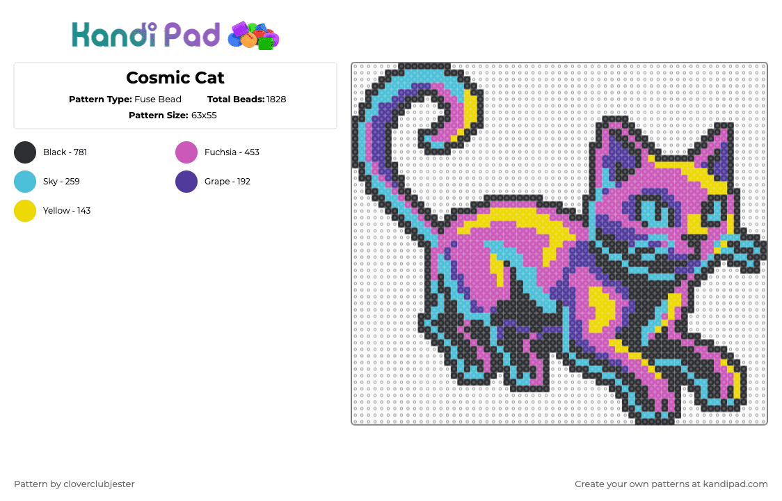 Cosmic Cat - Fuse Bead Pattern by cloverclubjester on Kandi Pad - light blue,pink