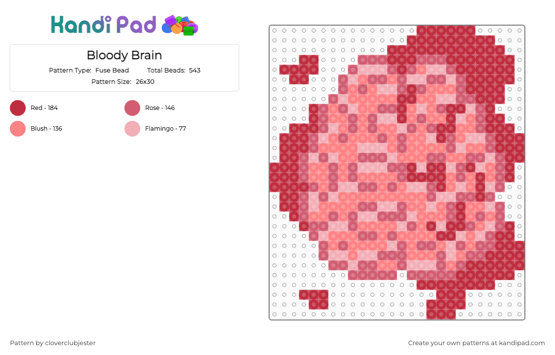Bloody Brain - Fuse Bead Pattern by cloverclubjester on Kandi Pad - red