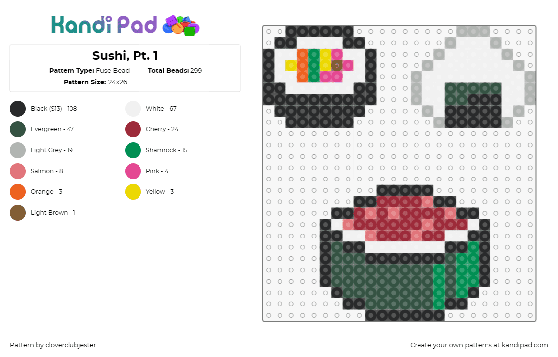 Sushi, Pt. 1 - Fuse Bead Pattern by cloverclubjester on Kandi Pad - sushi,rice,fish,japanese,food,green,white,black