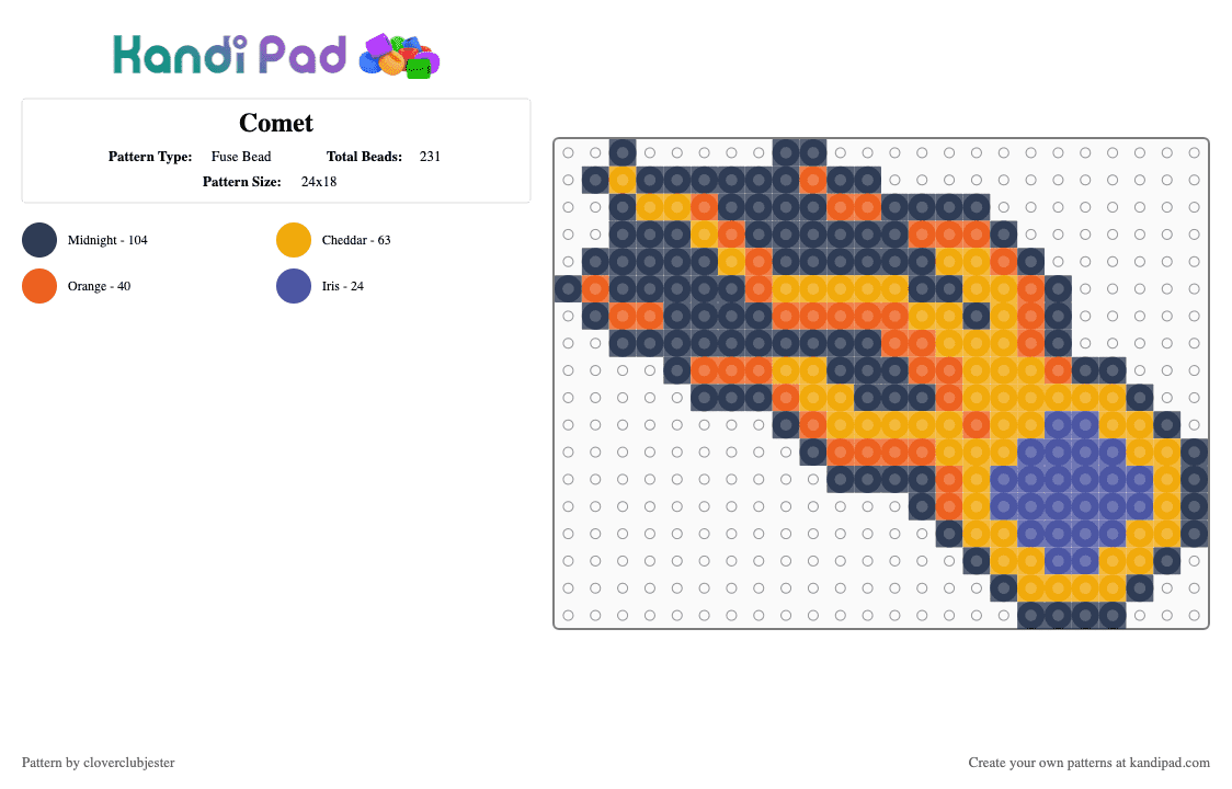 Comet - Fuse Bead Pattern by cloverclubjester on Kandi Pad - purple,orange