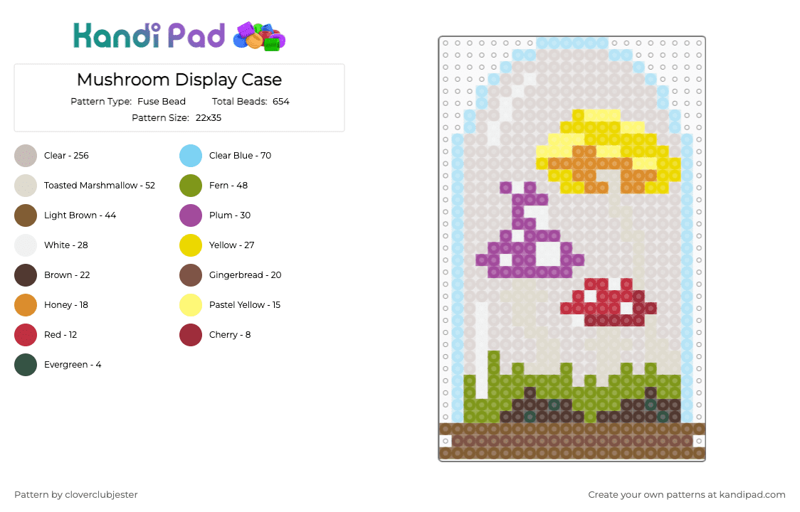 Mushroom Display Case - Fuse Bead Pattern by cloverclubjester on Kandi Pad - light blue,tan,beige