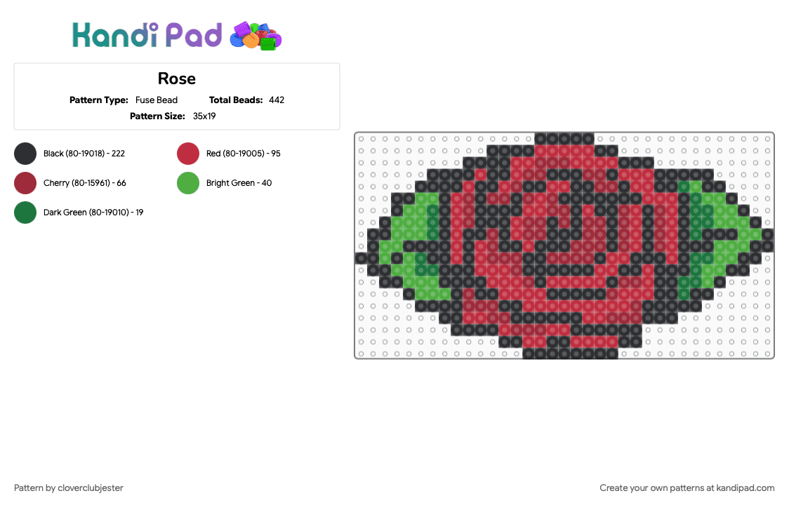 Rose - Fuse Bead Pattern by cloverclubjester on Kandi Pad - green, red