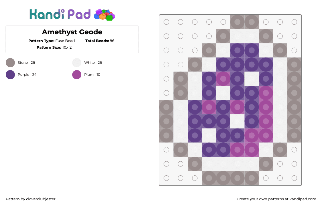 Amethyst Geode - Fuse Bead Pattern by cloverclubjester on Kandi Pad - geode,amethyst,gem,stone,nature,purple,gray