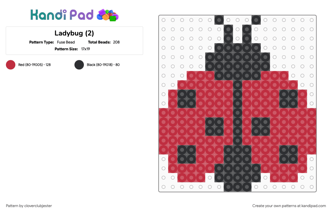 Ladybug (2) - Fuse Bead Pattern by cloverclubjester on Kandi Pad - black, red