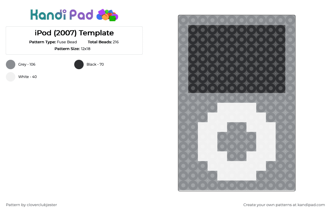 iPod (2007) Template - Fuse Bead Pattern by cloverclubjester on Kandi Pad - gray,white