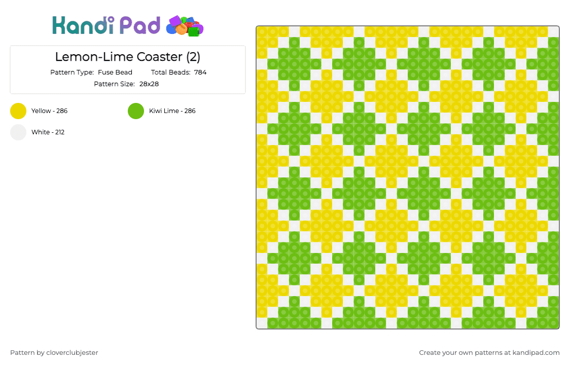 Lemon-Lime Coaster (2) - Fuse Bead Pattern by cloverclubjester on Kandi Pad - green, yellow