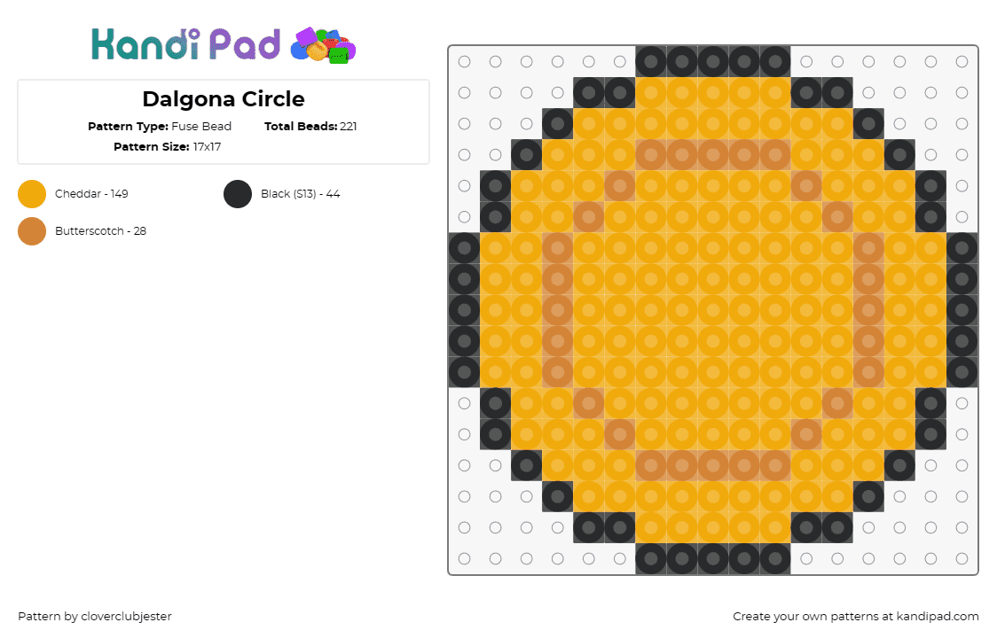 Dalgona Circle - Fuse Bead Pattern by cloverclubjester on Kandi Pad - dalgona,squid game,cookie,candy,coin,tv show,orange,yellow