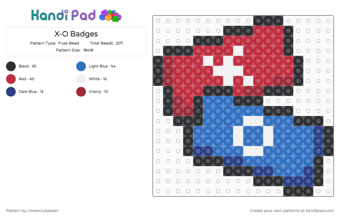 X-O Badges - Fuse Bead Pattern by cloverclubjester on Kandi Pad - red,blue