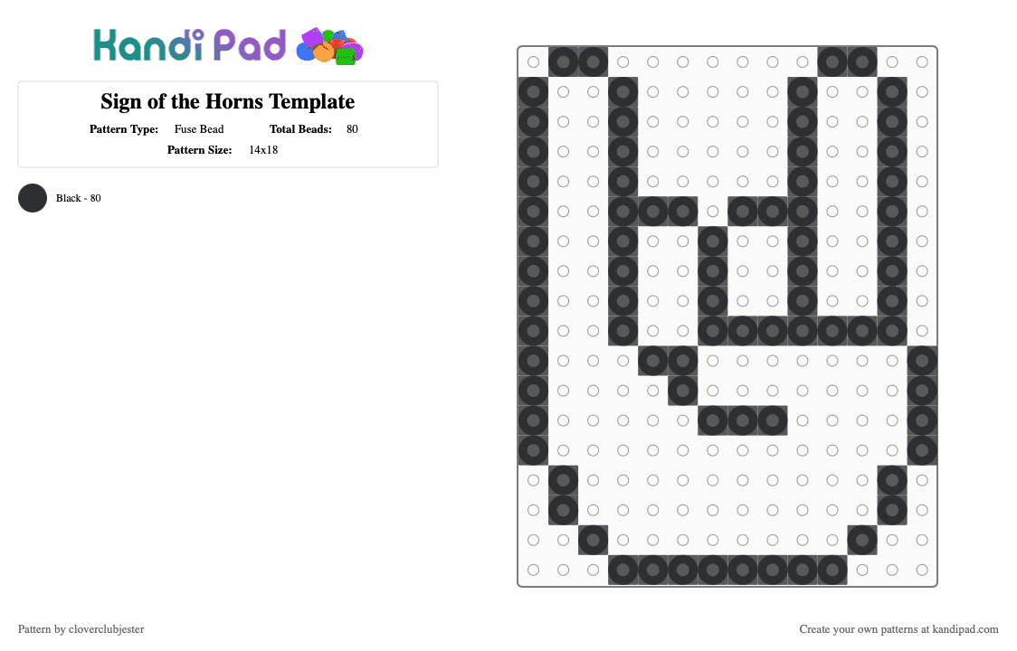 Sign of the Horns Template - Fuse Bead Pattern by cloverclubjester on Kandi Pad - black
