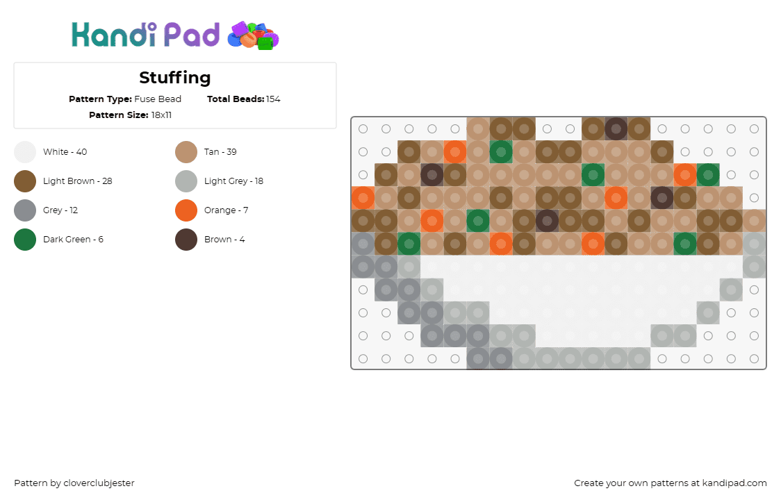 Stuffing - Fuse Bead Pattern by cloverclubjester on Kandi Pad - stuffing,turkey,food,dinner,thanksgiving,festive,white,brown