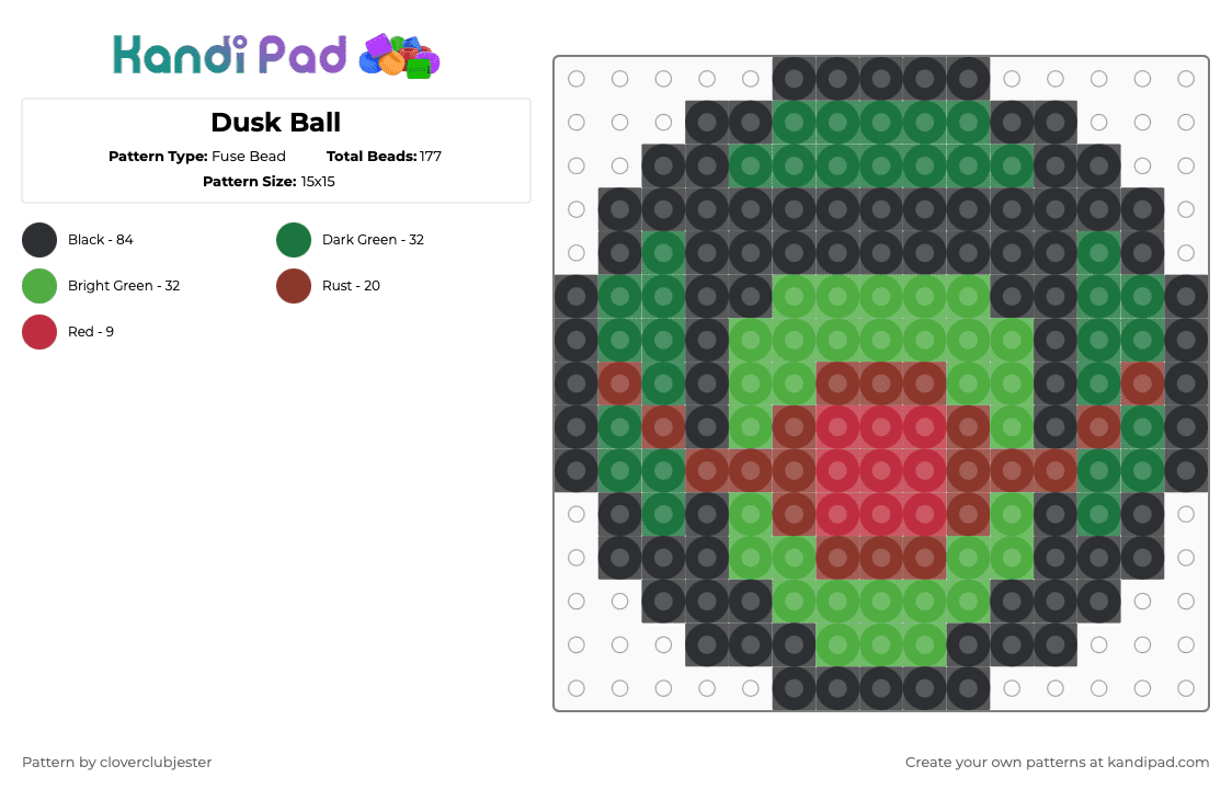 Dusk Ball - Fuse Bead Pattern by cloverclubjester on Kandi Pad - green,red