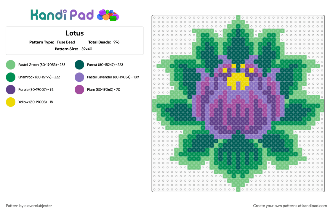 Lotus - Fuse Bead Pattern by cloverclubjester on Kandi Pad - gray, green, teal