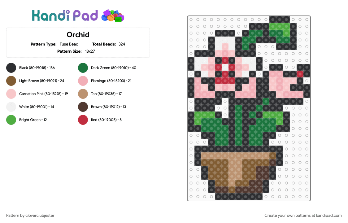 Orchid - Fuse Bead Pattern by cloverclubjester on Kandi Pad - beige, black, green